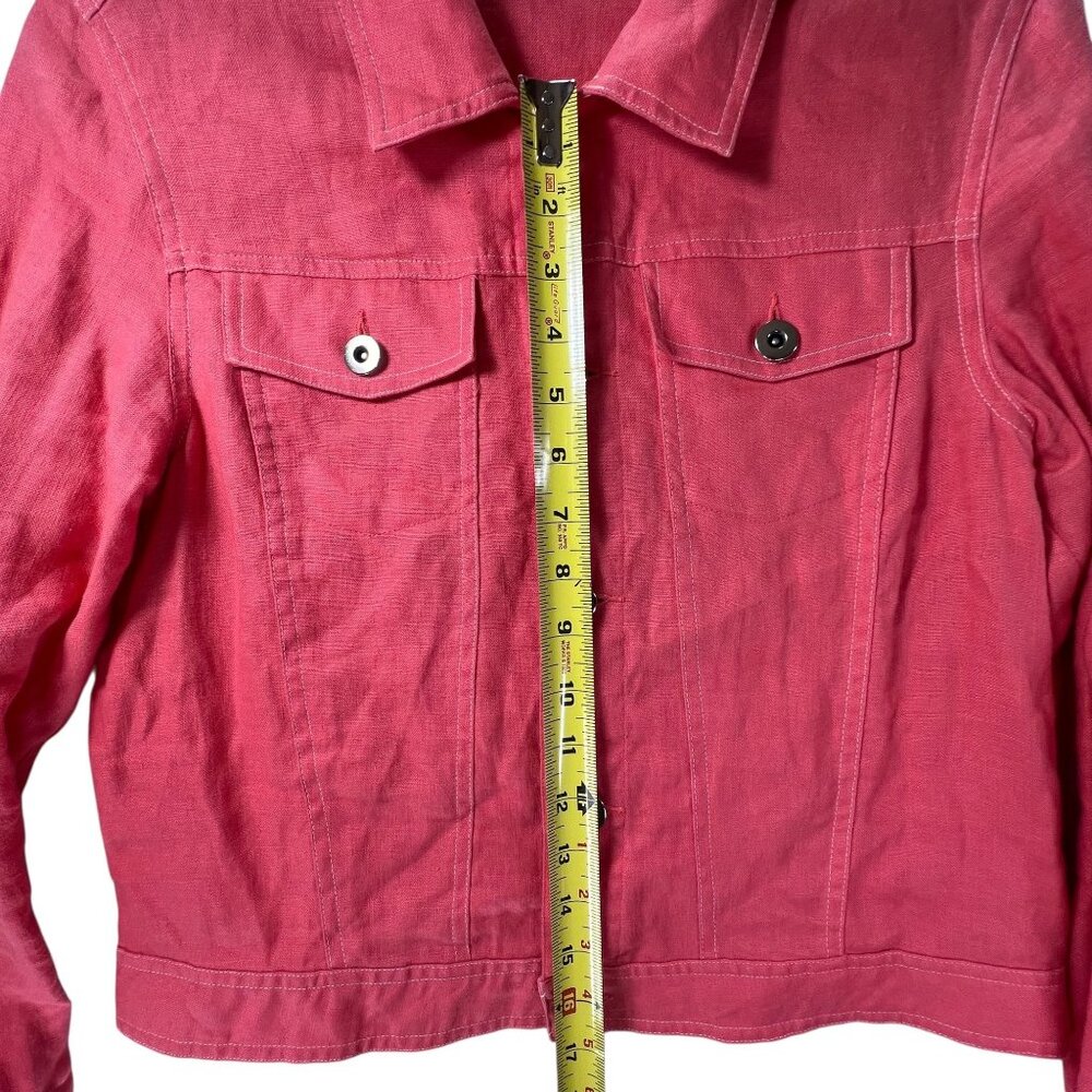 Alexandra Bartlett Coral Linen Button Up Womens Jacket Sz S Trucker Adjust Waist - Picture 10 of 11